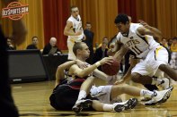 Lucas Shannon fights for a loose ball
